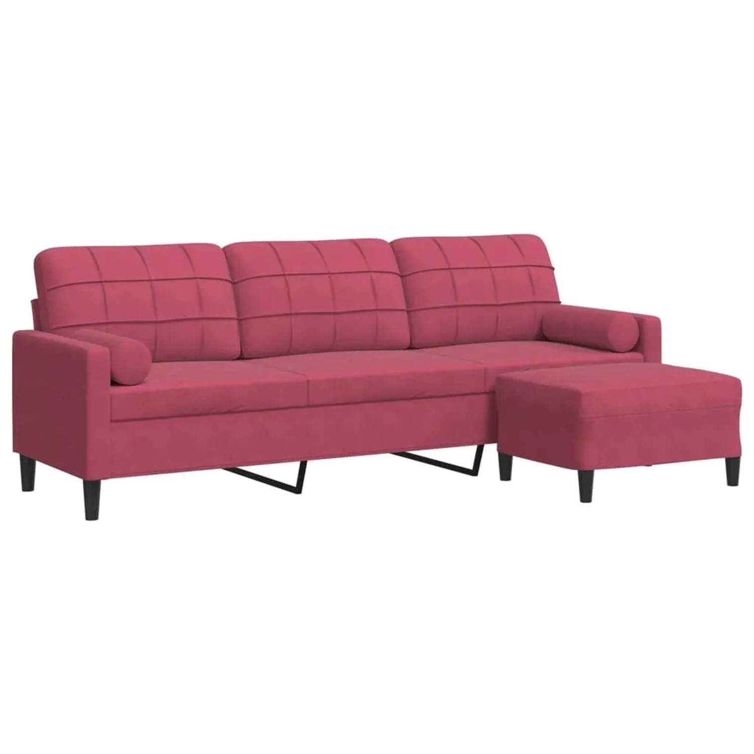 vidaXL 3-Sitzer-Sofa mit Hocker Weinrot 210 cm Samt 3278281