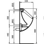 Technische Zeichnung: Ideal Standard Connect Absaugeurinal in Weiß mit Maßangaben.