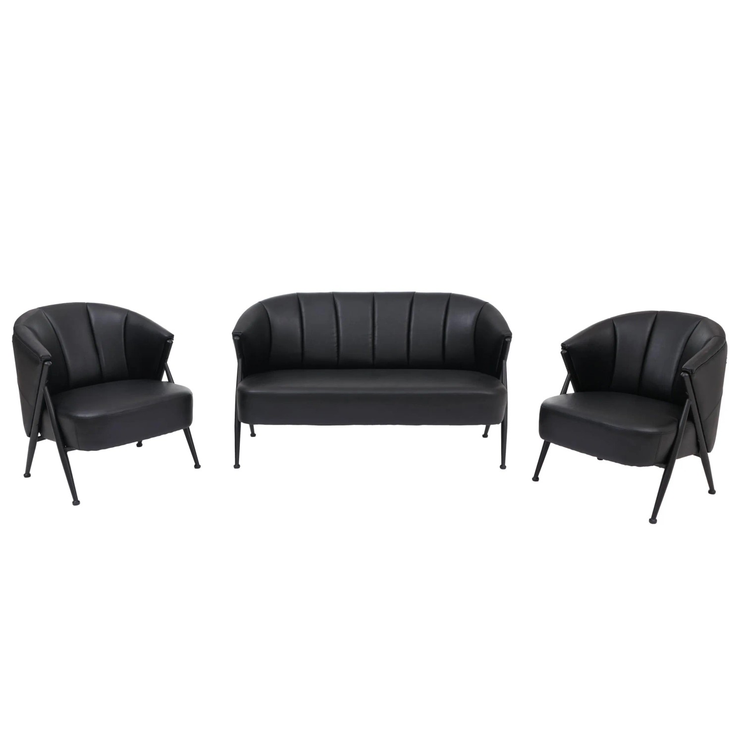 MCW Wohnzimmer-Set P30 Retro Industrial Metall Kunstleder Schwarz