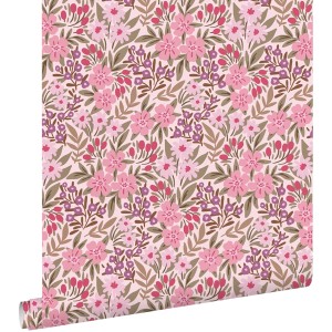 ESTAhome Vliestapete mit Blumenmuster in Lila und Rosa, 50x900cm. Dekorative Tapete für stilvolle Wände.