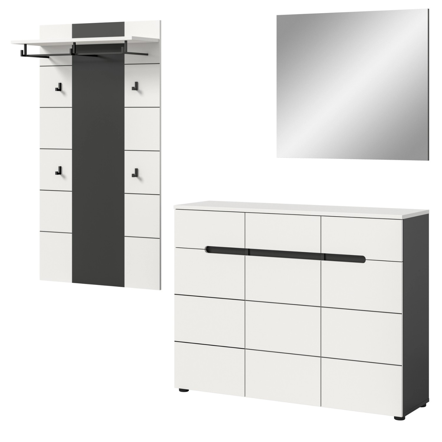 Inn.Furn Garderoben-Set 3-teilig in Weiß und Grau 215 cm Cooper günstig online kaufen