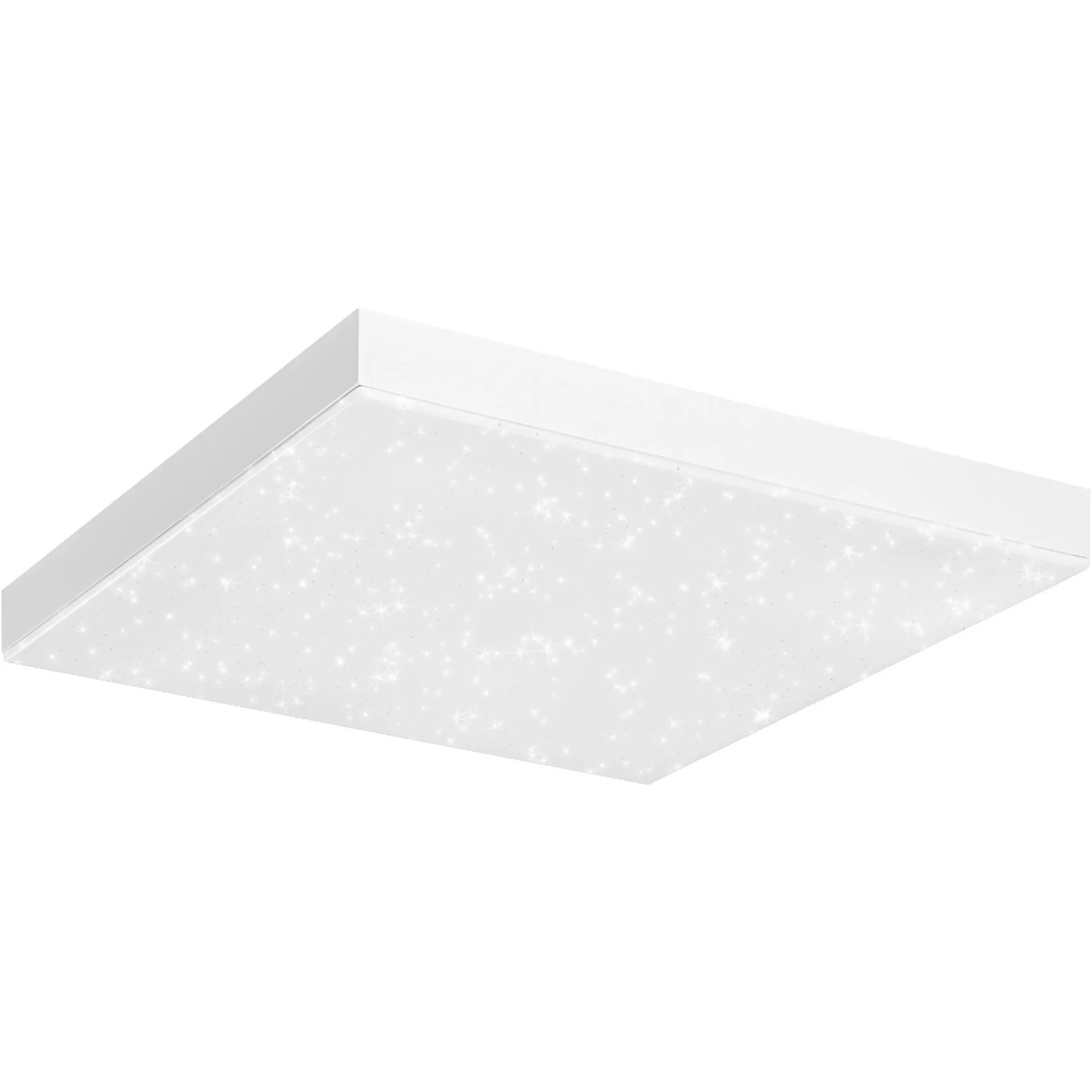 Weiße, rahmenlose Ledvance Smart+ WiFi Panelleuchte Planon 45x45 cm mit Glitzereffekt.
