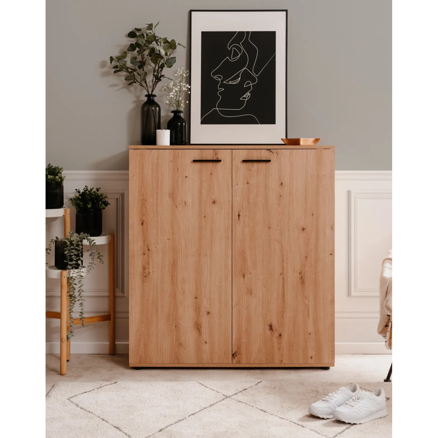 Furn.Design Schuhschrank Eiche Artisan 100 x 110 cm 2-türig 12 Fächer Logu_8