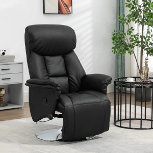 Schwarzer HOMCOM Relaxsessel aus Kunstleder mit Stahlgestell. Loungesessel mit Drehfunktion und Fußstütze.