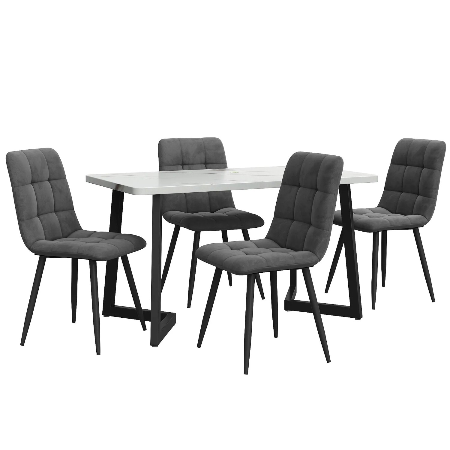Merax Essgruppe 5-tlg mit 117cm Esstisch  4 Samtstühle Dunkelgrau  Tischbeine Schwarz