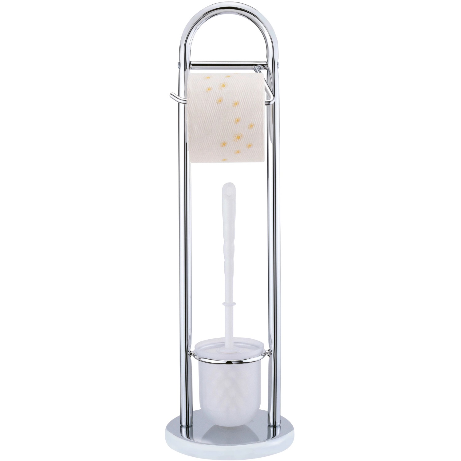 Wenko Stand WC-Garnitur Siena Chrom mit Toilettenpapierhalter und WC-Bürste.