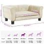 Cremefarbenes vidaXL Hundebett (70x45x30 cm) aus Samt mit Holzfüßen.