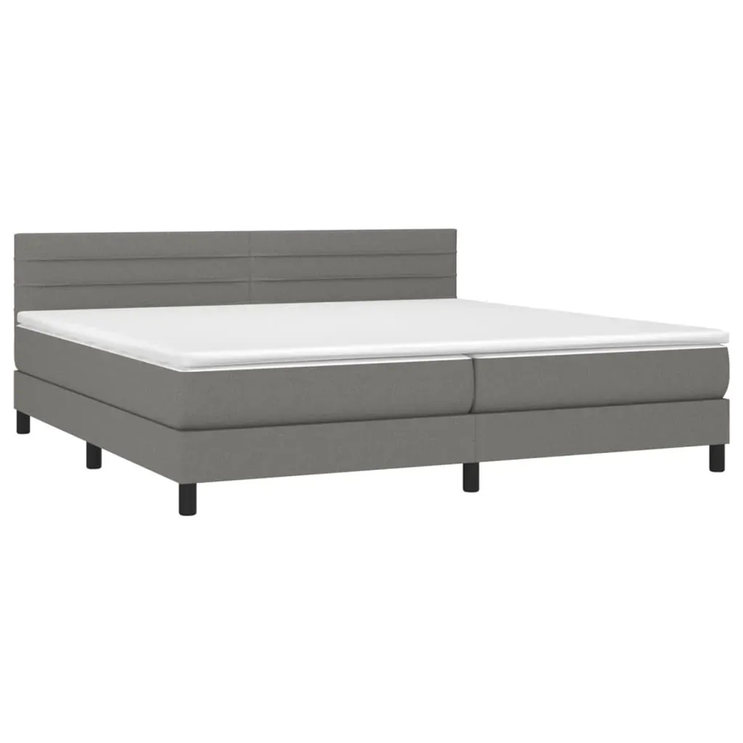 vidaXL Boxspringbett, dunkelgrau, 200x200 cm mit Stoffbezug, inklusive Matratze und Kopfteil.
