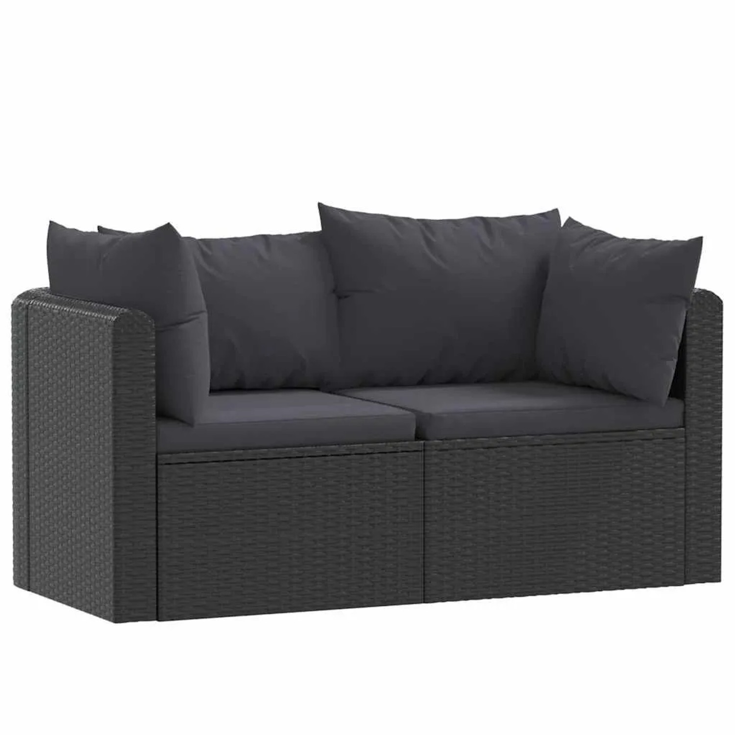 vidaXL 2-Tlg Garten-Sofagarnitur mit Auflagen Poly Rattan Schwarz 46556