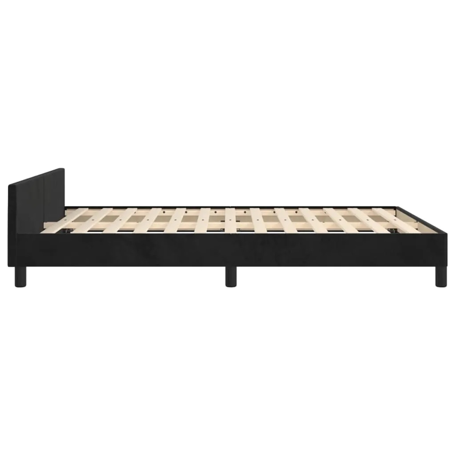 Schwarzes Samt Bettgestell 140x190 mit Kopfteil für erholsamen Schlaf.