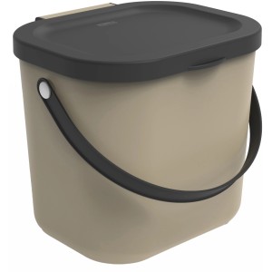 Rotho Mülleimer Albula, 6 Liter, Cappuccino, mit Deckel und Tragegriff.