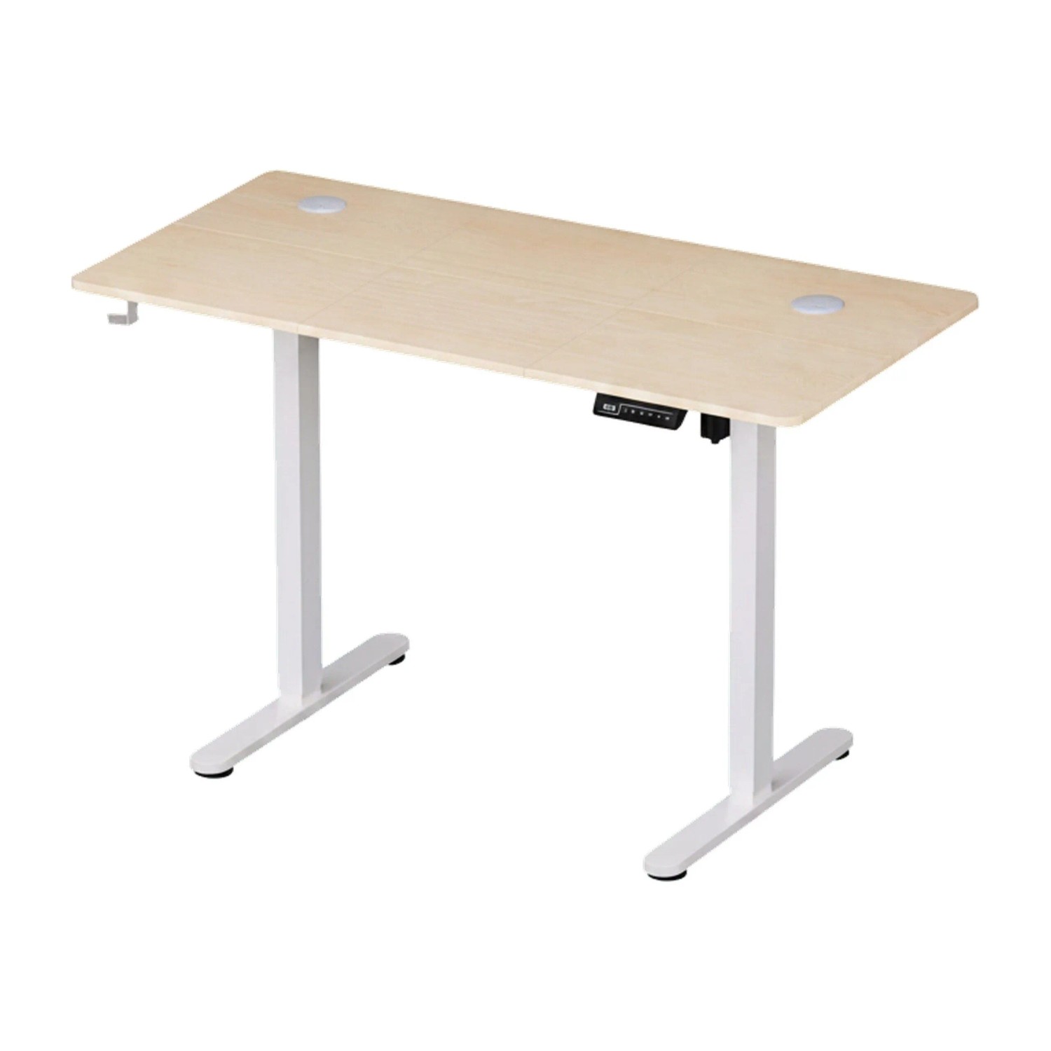 Relaxdays Schreibtisch Stahl Natur Weiß Höhenverstellbar mit LED Display 160 cm x 60 cm