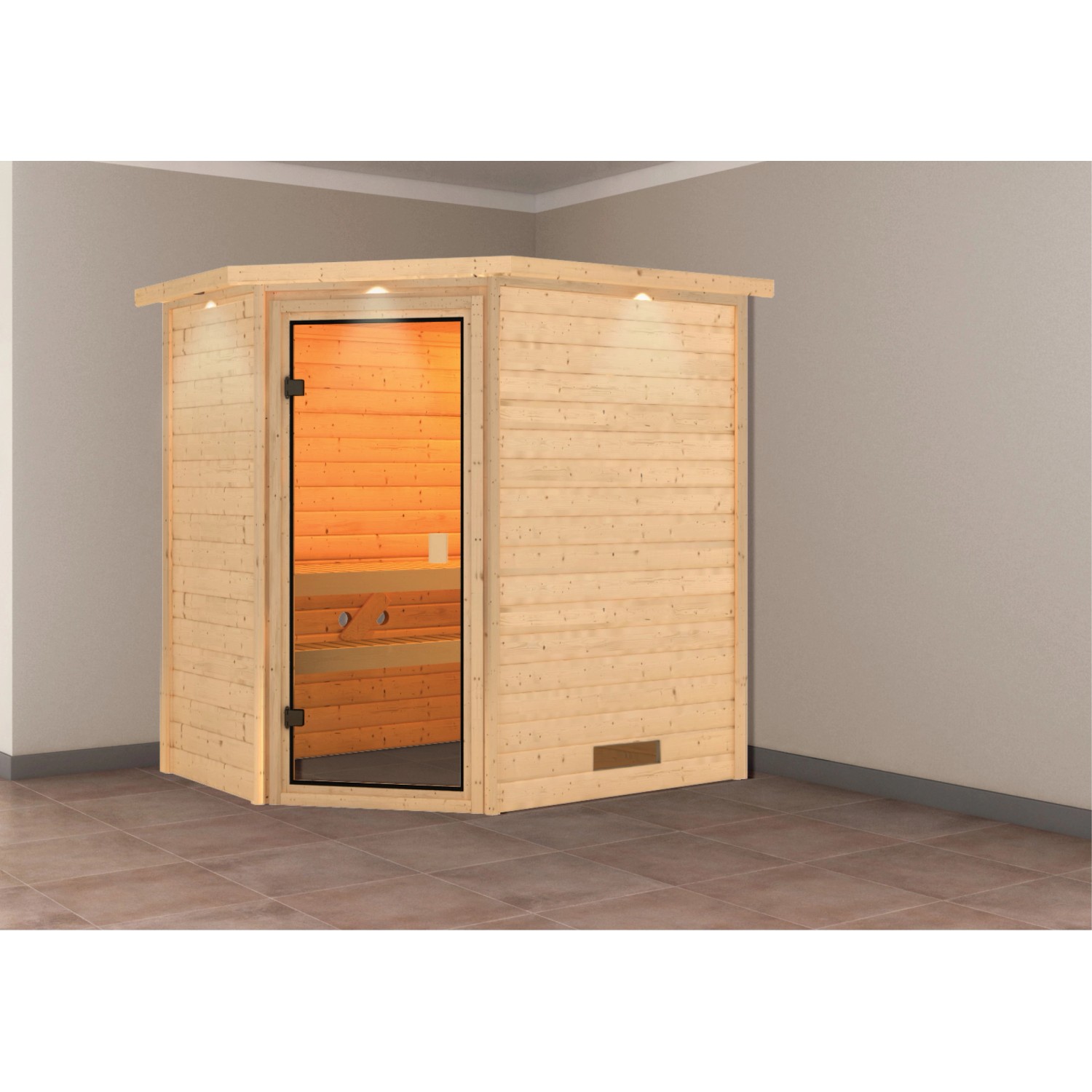 Karibu Sauna Jella LED-Dachkranz Natur