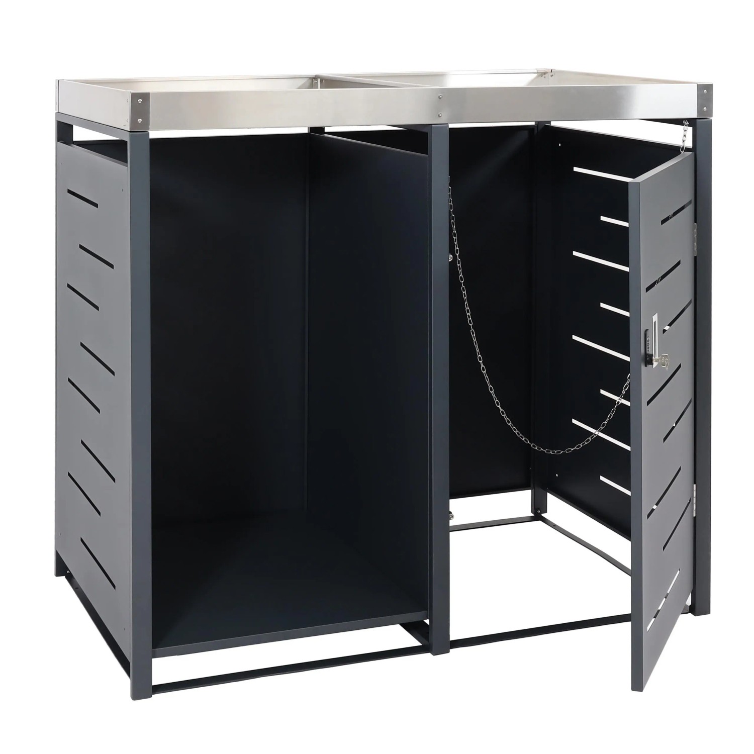 MCW 1er-Mülltonnenbox mit Holzlager H40 Anthrazit 125x130x80cm