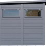 Anthrazitfarbenes Bertilo Gartenhaus Pentus 2 Office mit zwei Fenstern.