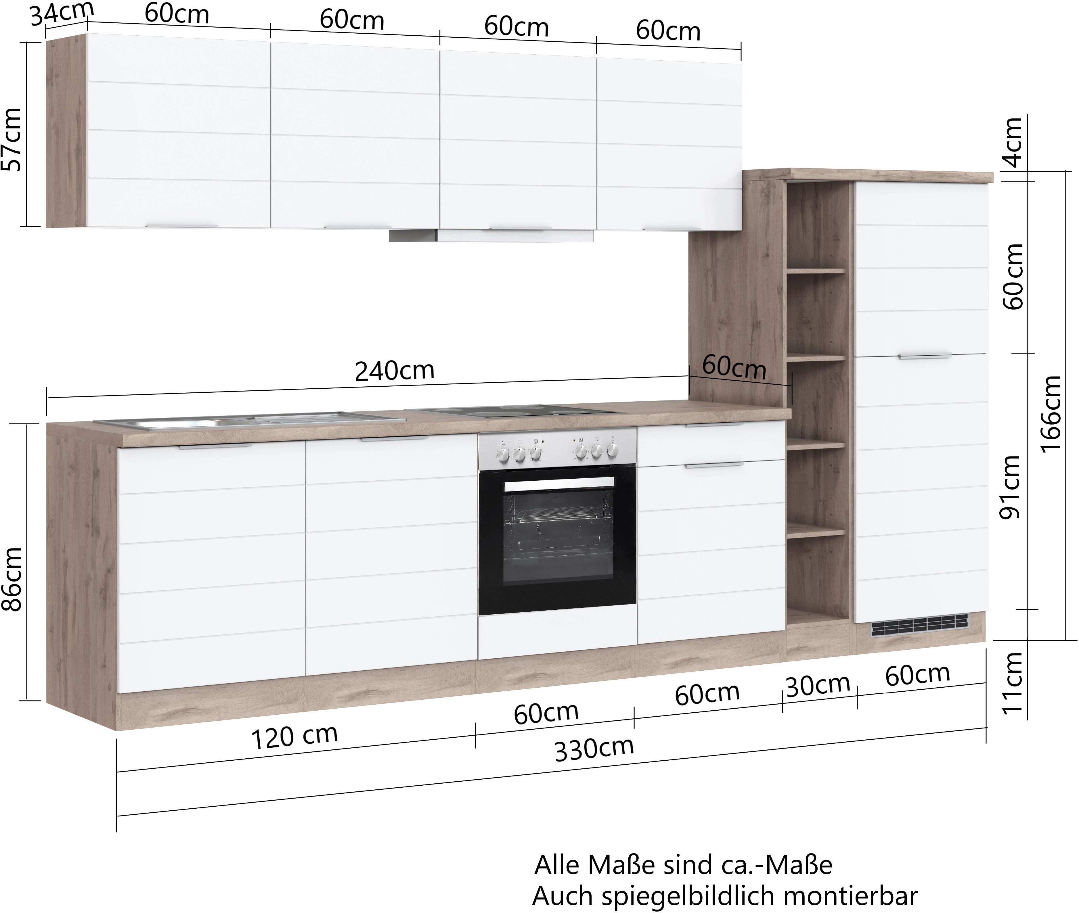 Held Möbel Küchenzeile 330 OBI Matt ohne E-Geräte kaufen Weiß-Wotaneiche cm bei