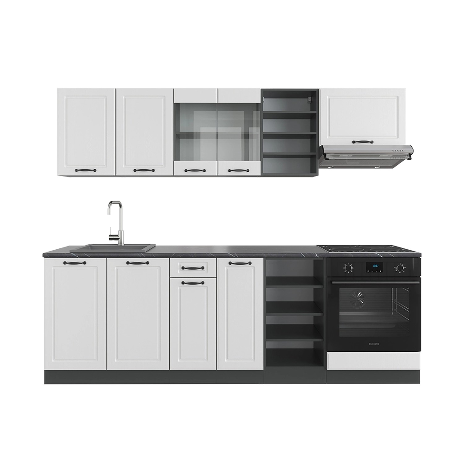 Vicco R-Line Küchenzeile Weiß Landhaus/Anthrazit 240 cm AP Anthrazit günstig online kaufen