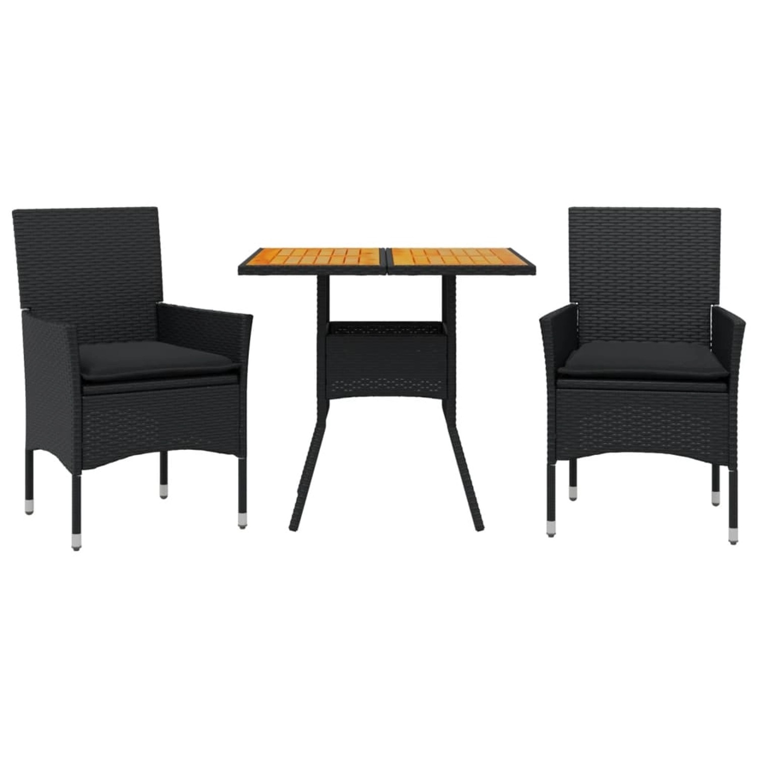 vidaXL 3-Tlg Garten-Essgruppe mit Kissen Schwarz Poly Rattan Akazie 3278711 günstig online kaufen