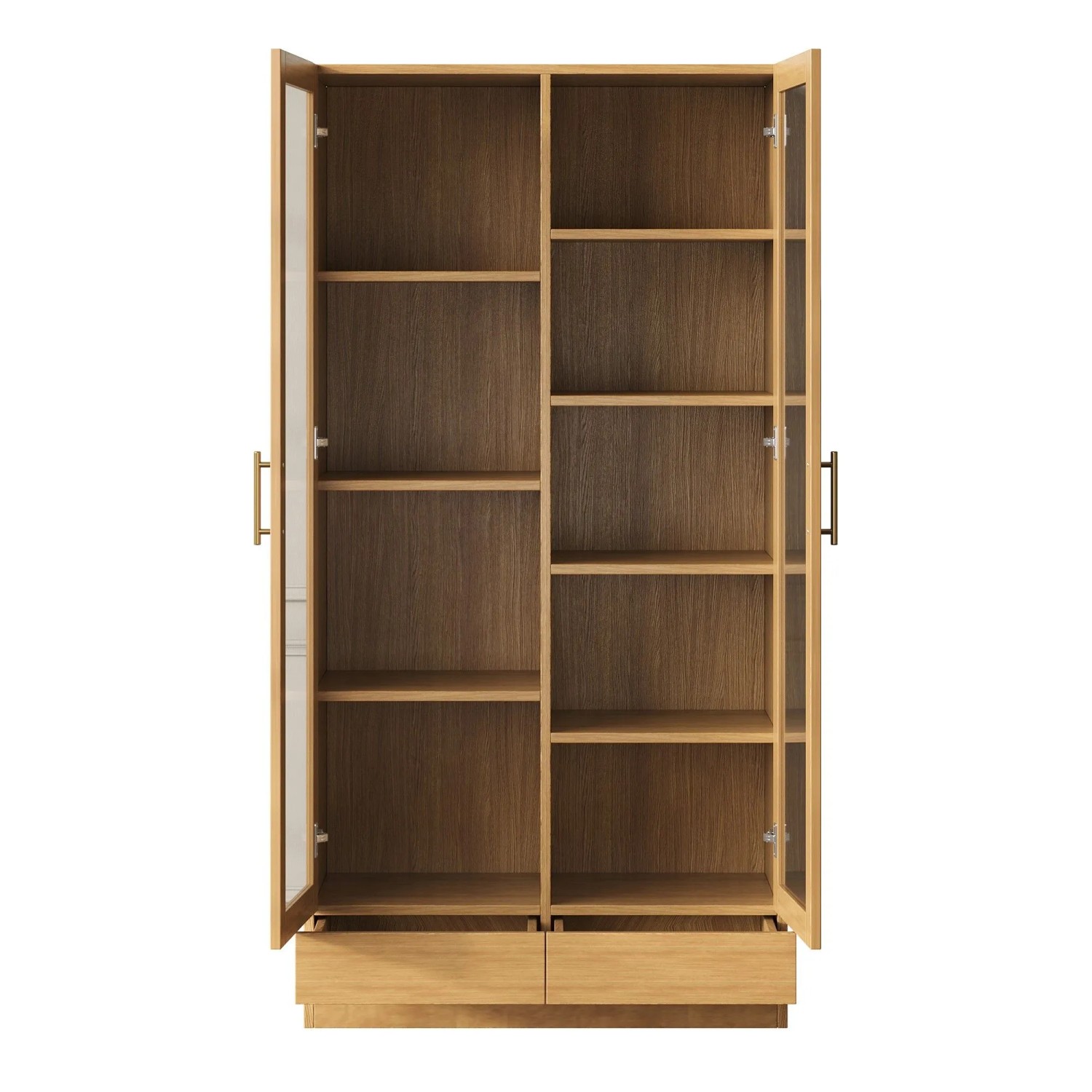 okwish Glasvitrine mit Push Open Schubladen Fachböden Bücherregal Büro 80x40x160cm Natur