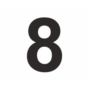 Schwarzer Aufkleber mit der Zahl 8, 6 cm hoch, aus PVC-Folie.