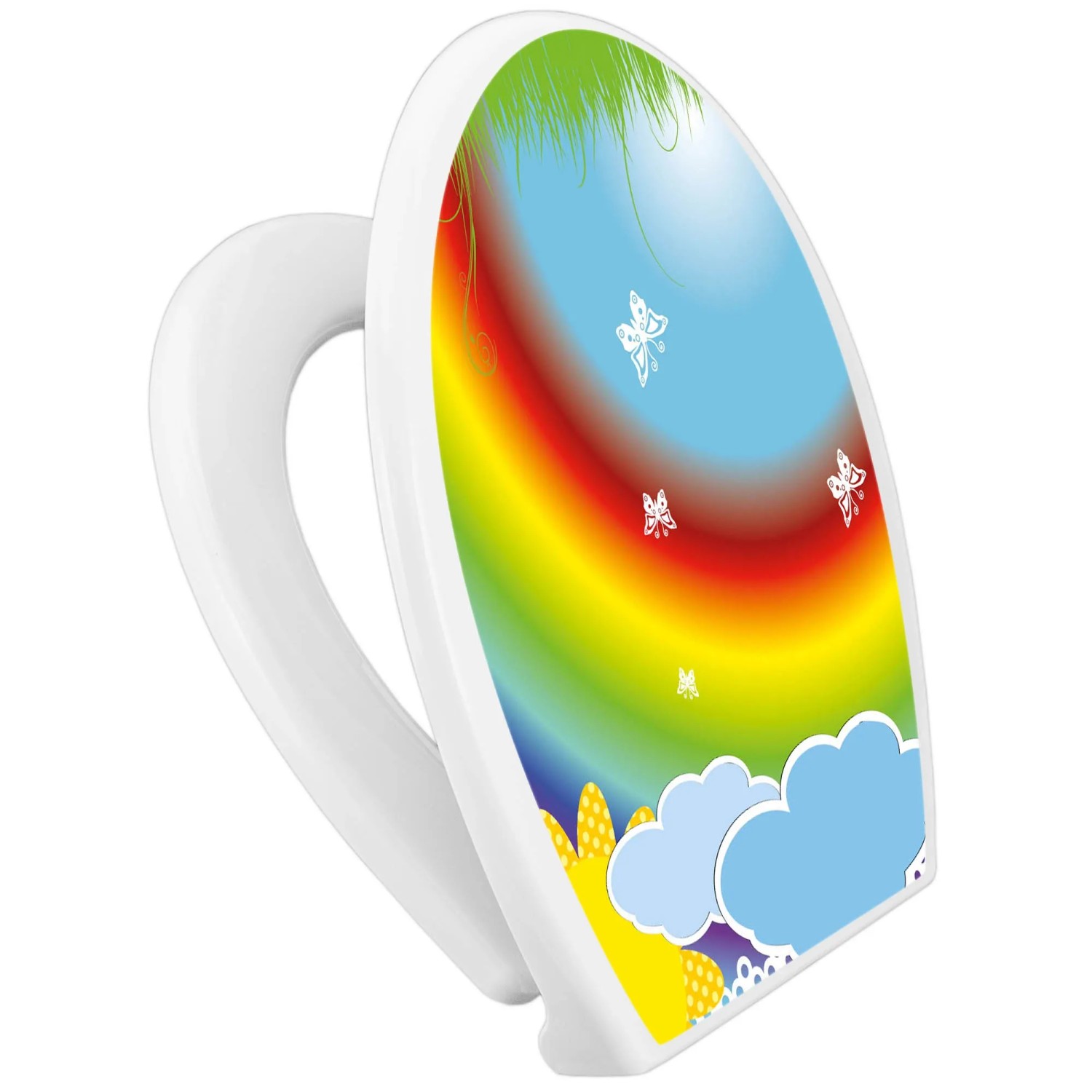 Banjado Familien WC-Sitz mit Regenbogen-Motiv und integriertem Kindersitz.
