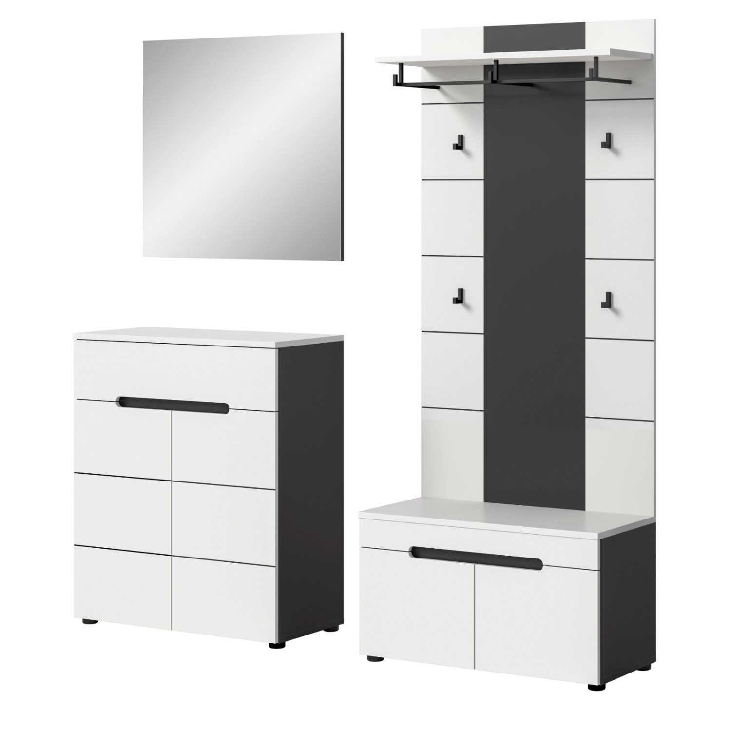 Inn.Furn Garderoben-Set 4-teilig in Weiß und Grau 175 cm Cooper günstig online kaufen