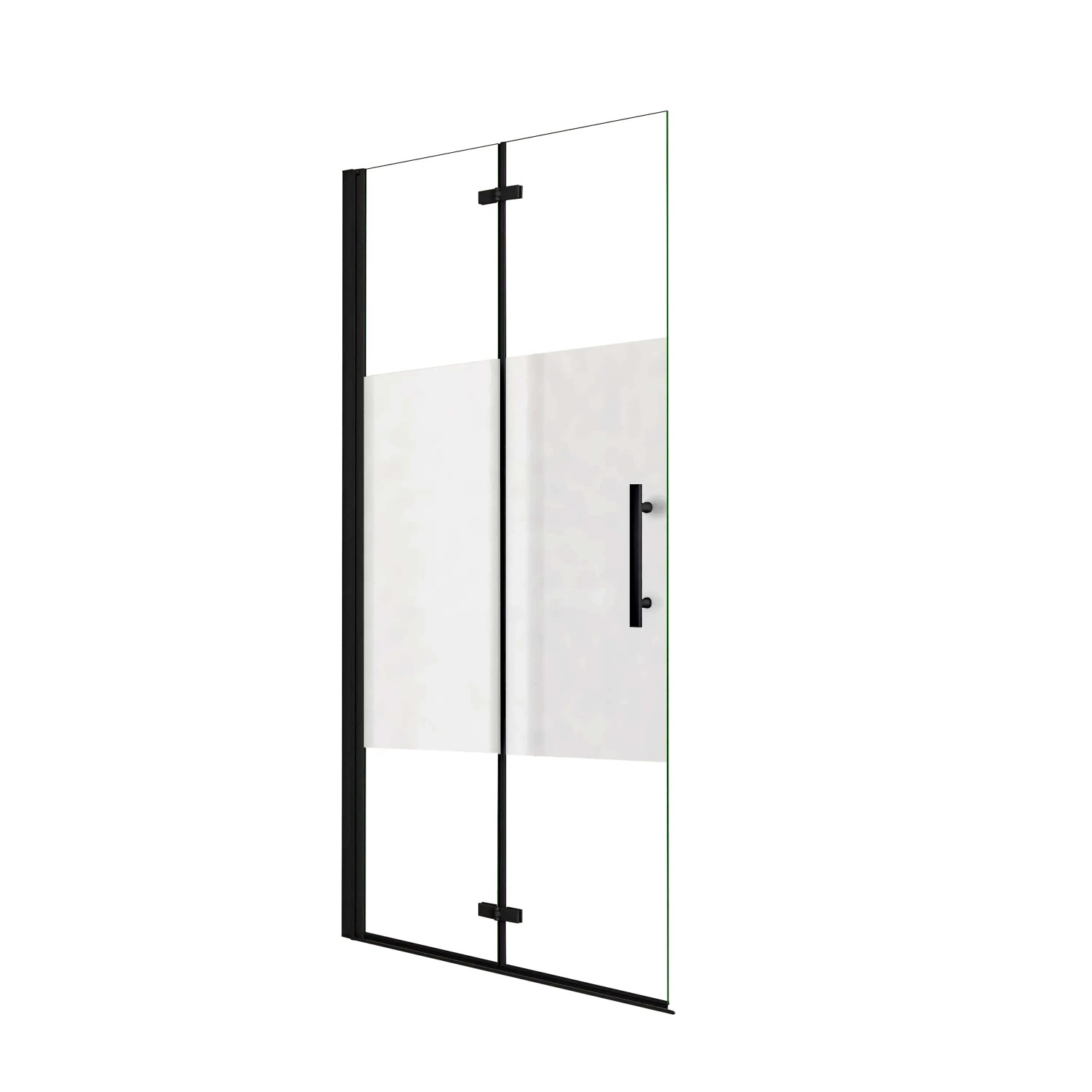 AICA Walk-In Schwarz Teilsatiniert Falttür 90x195cm Faltbar Drehbar Duschwand 6mm Nano-ESG Duschkabine