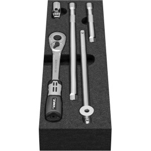 Matador Knarren-Satz 10 mm (3/8) 5-teilig im Werkzeug-Set, mit Umschaltknarre, Verlängerungen und Kardangelenk.