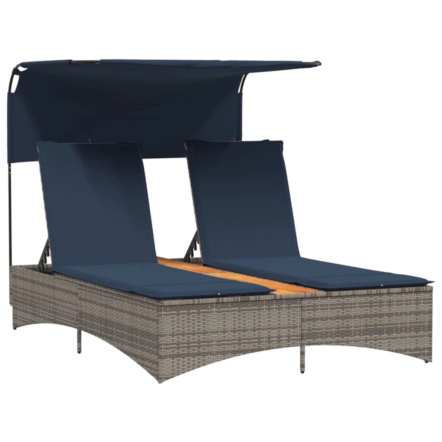vidaXL Doppel-Sonnenliege mit Dach und Kissen Grau Poly Rattan 365624