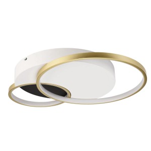 Moderne LED-Deckenleuchte Benito in Weiß, Schwarz und Gold, 57 cm Durchmesser.