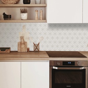 MySpotti Küchenrückwand Profix Cucina Kini, 100x60 cm, Creme-Grau, mit geometrischem Muster.