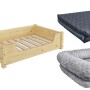Kuscheliges Haustierbett aus Kiefernholz mit Rollrost, optional mit Matratze und Polster.