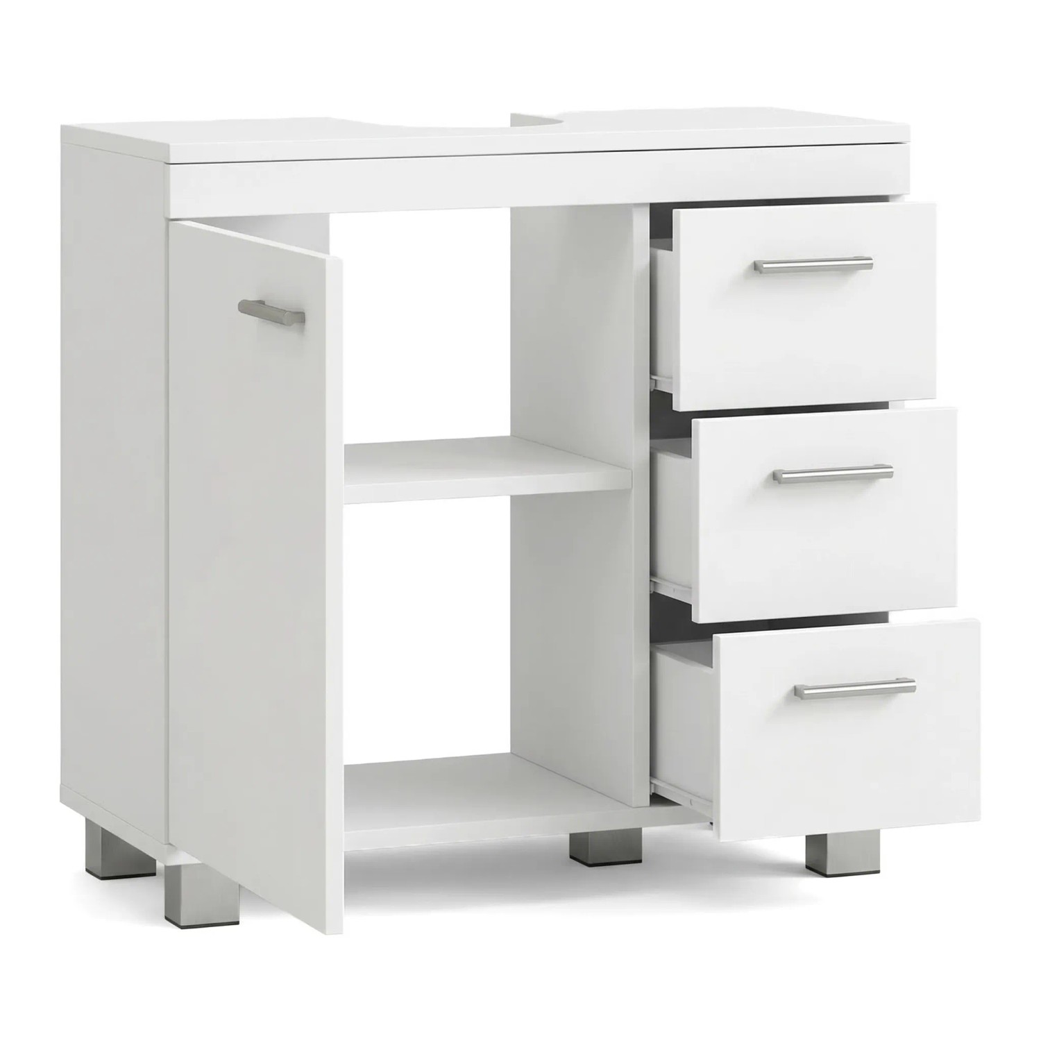 PXloue Waschbeckenunterschrank Badezimmer Unterschrank mit 3 Schubladen und 2 Regalen Weiß 70 x 30 x 64 cm