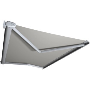 Kassettenmarkise Perform, 300x200 cm, silbernes Gestell, hellgraues Tuch. Ideal für Terrasse & Balkon.