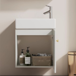 PXloue Waschtisch mit Unterschrank 46 cm Wandhängend Keramik Waschbecken Badmöbel Set für Gäste WC kleines Badezimmer