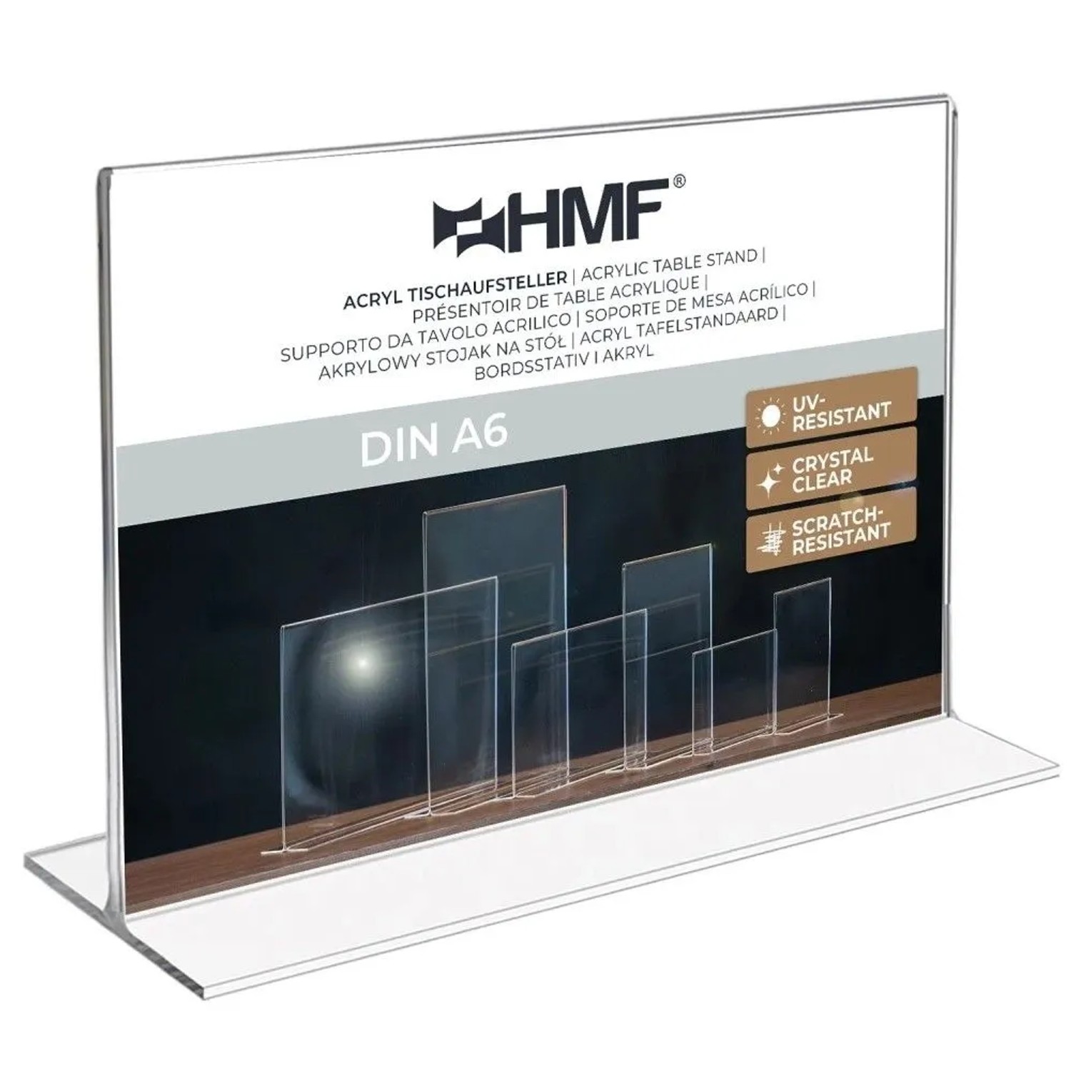 HMF 46923 Acryl Tischaufsteller Gerade DIN A6 Querformat Glasklar
