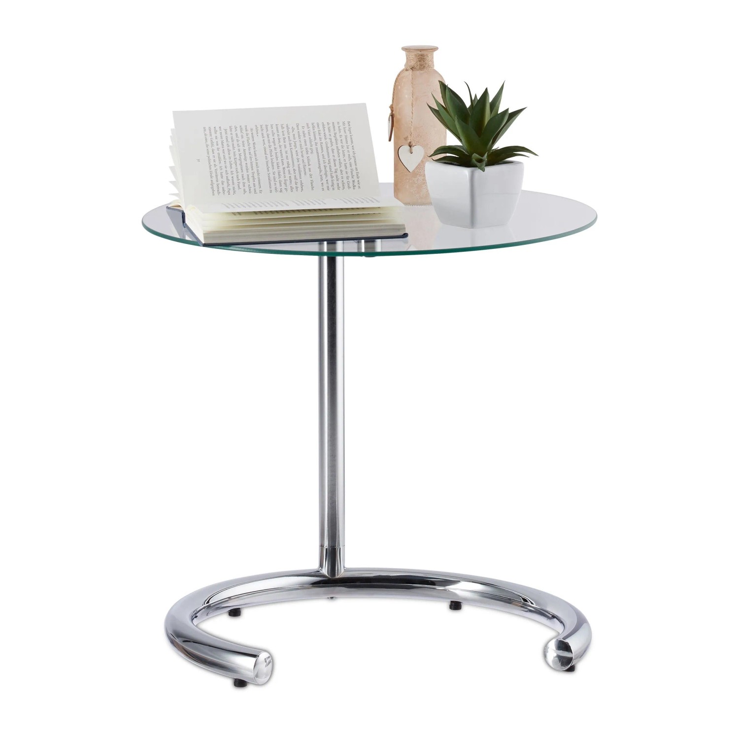 Relaxdays Kaffeetisch Stahl Glas Höhenverstellbar ø 46 cm 45 cm bis 70 cm