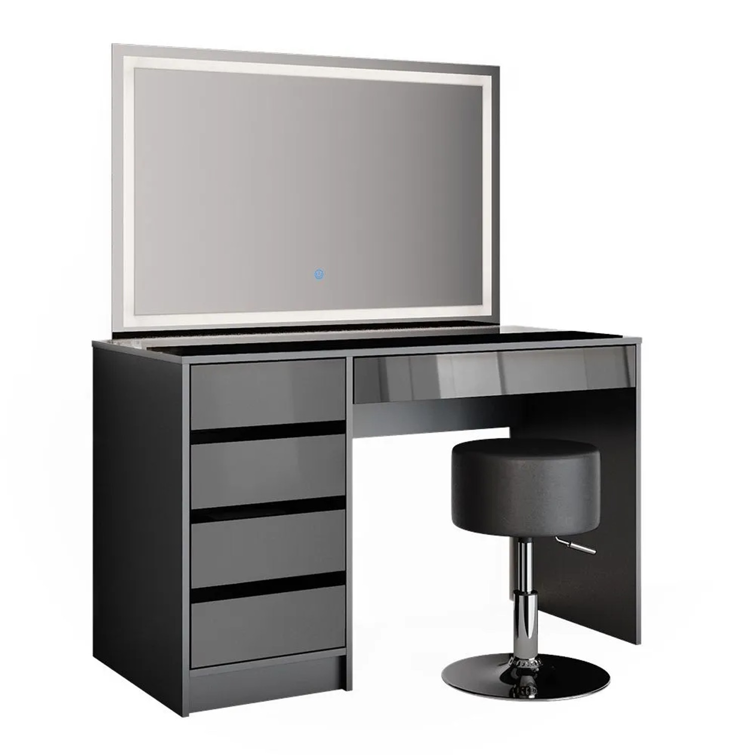 Vicco Schminktisch Sherry Anthrazit 120 x 145 mit LED-Spiegel und Hocker
