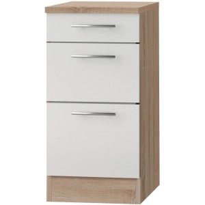 Optifit Küchenunterschrank Dakar286 mit 3 Auszügen, 40x85x60 cm, Weiß-Eiche Dekor.