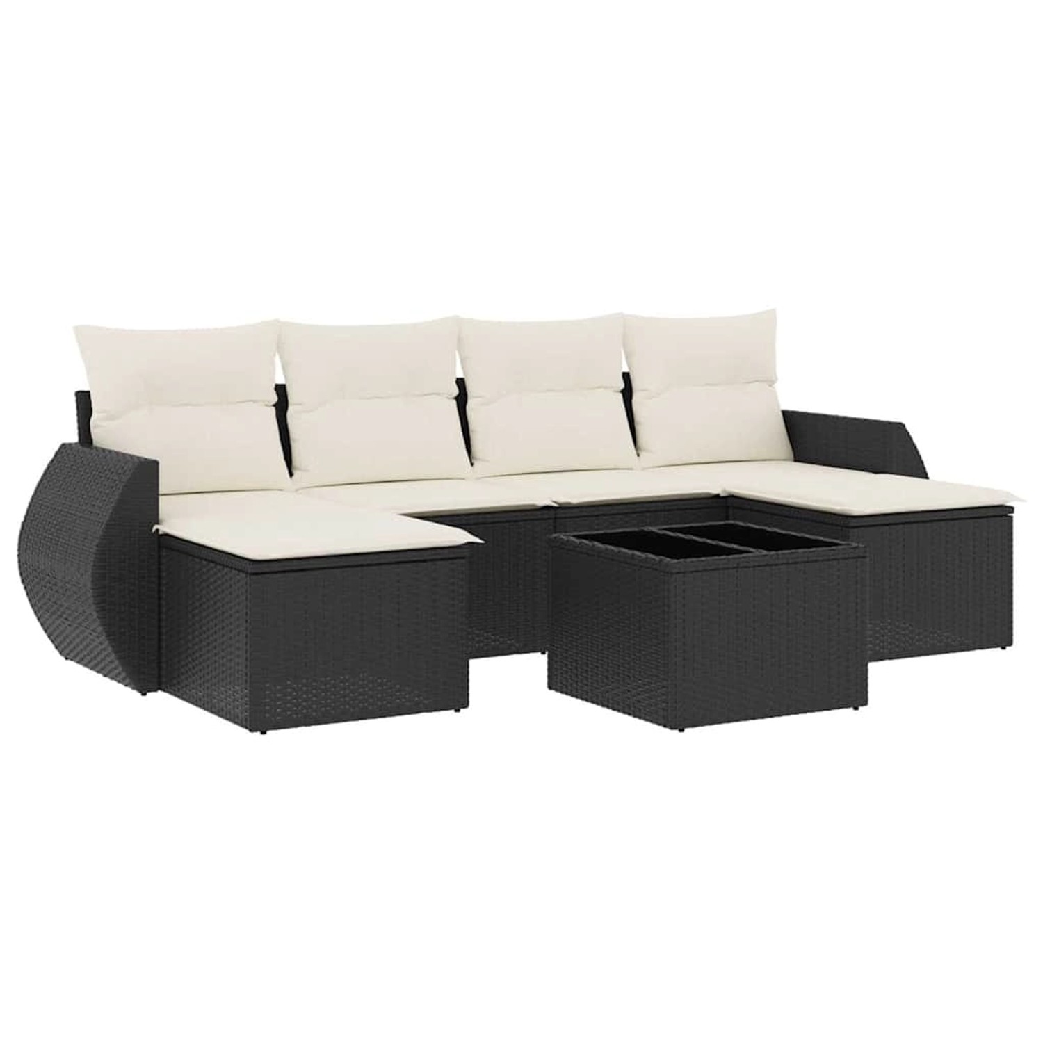 vidaXL 7-Tlg Garten-Sofagarnitur mit Kissen Schwarz Poly Rattan 3254063 günstig online kaufen