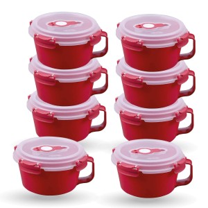 8er-Pack rote Bestlivings Frischhalteboxen 0,85L mit Griff und transparentem Deckel.