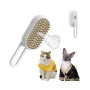 Weiße 3-in-1 Dampfbürste mit beigen Silikonborsten und Dampf für effektive Katzen- & Hundefellpflege.