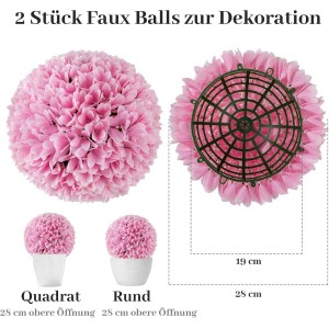 Zwei rosa Kunstpflanzen-Kugeln (28 cm) im Eukalyptus-Stil, eine offen mit Gitter. Ideal für Haus & Garten Dekoration.
