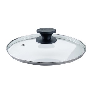 Fackelmann Pfannendeckel aus Glas, 24 cm, mit schwarzem Griff und Dampfventil.