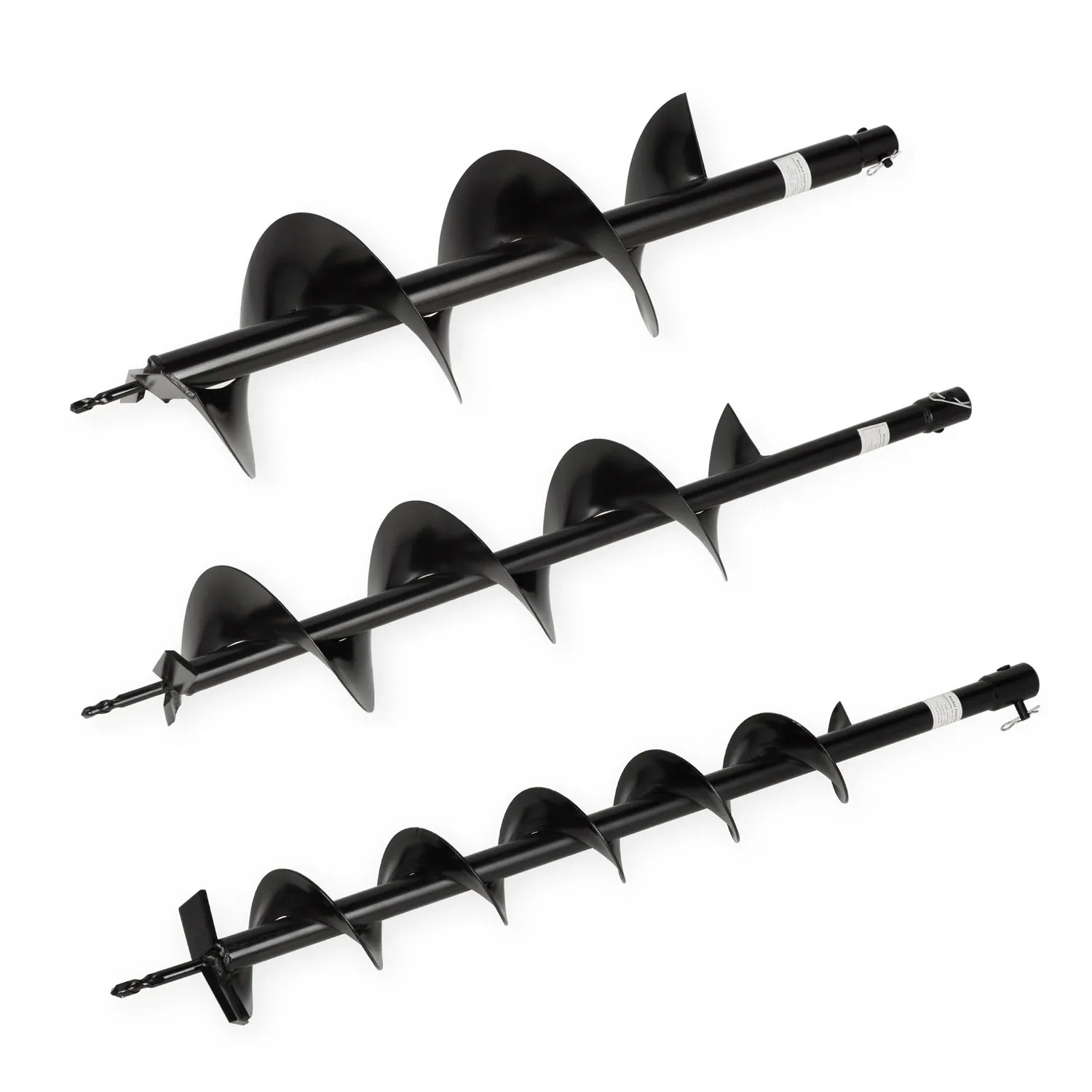 EBERTH Erdlochbohrer: 3 schwarze Bohrer (100, 150, 200mm) für Baumaschinen.