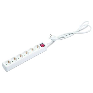 Weiße 6-fach Steckdosenleiste mit Schalter und 1,4m Kabel.