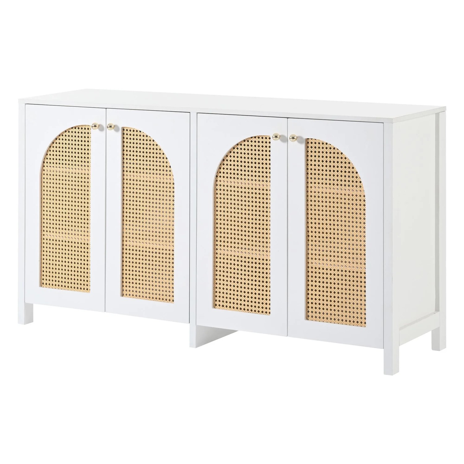 okwish Sideboard mit Rattantüren Metallgriff Küche 145x40x80cm Weiß