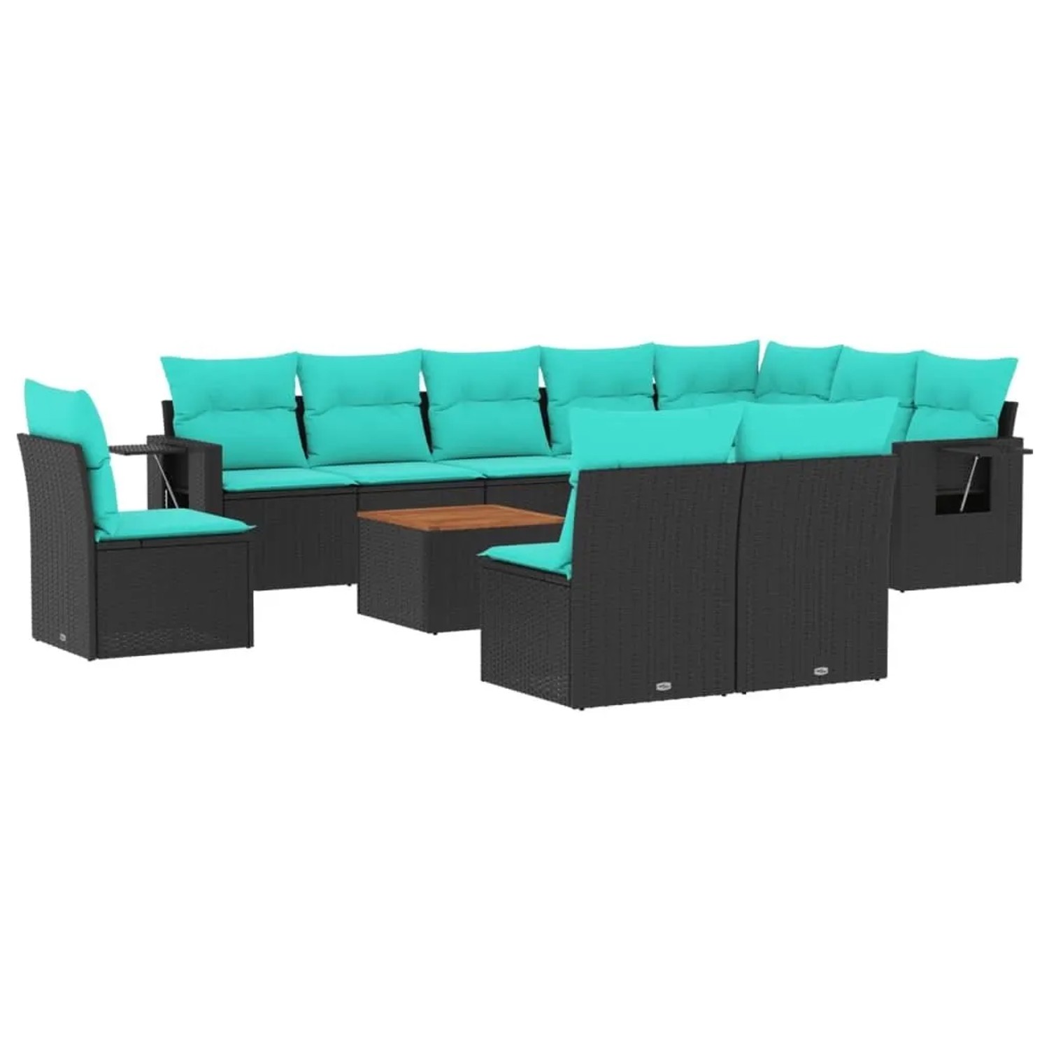 vidaXL 11-Tlg Gartensofa-Set mit Kissen Schwarzes Polyrattan 3224615