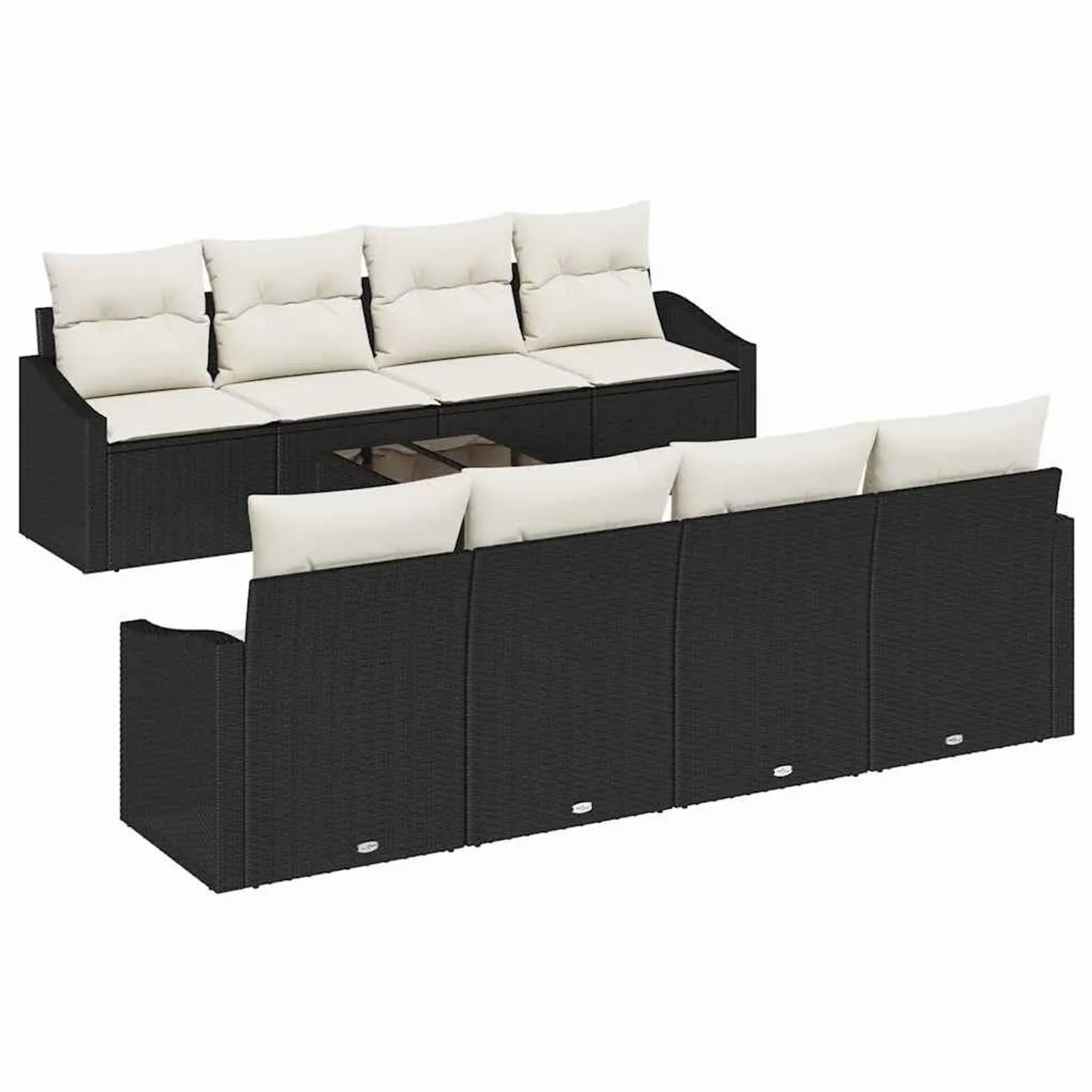 vidaXL Sofa Set mit Kissen 9-Tlg Schwarz und Creme Poly-Rattan 3346647 günstig online kaufen