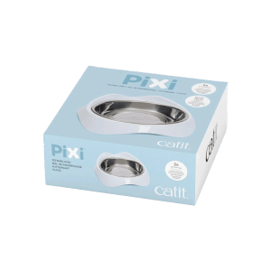 Catit Pixi Einzel-Futternapf, 200 ml, in Originalverpackung. Katzennapf aus Edelstahl mit weißem Halter.